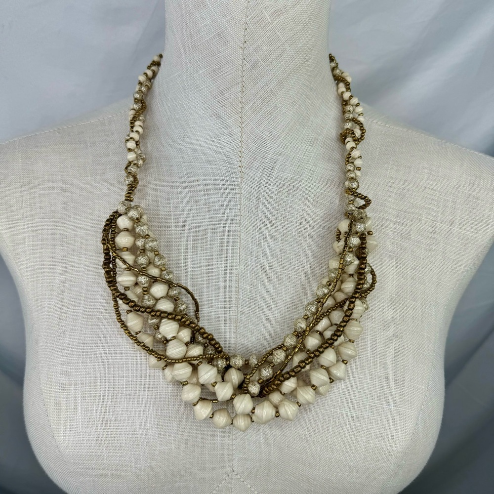 Teng Yue Vintage Stone AcrylicBeaded Statement Necklace Multi Strands 12 inches